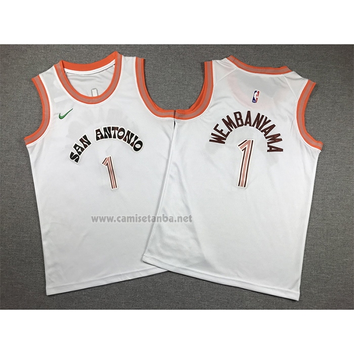 Camiseta Nino San Antonio Spurs Victor Wembanyama NO 1 Ciudad 2023-24 Blanco